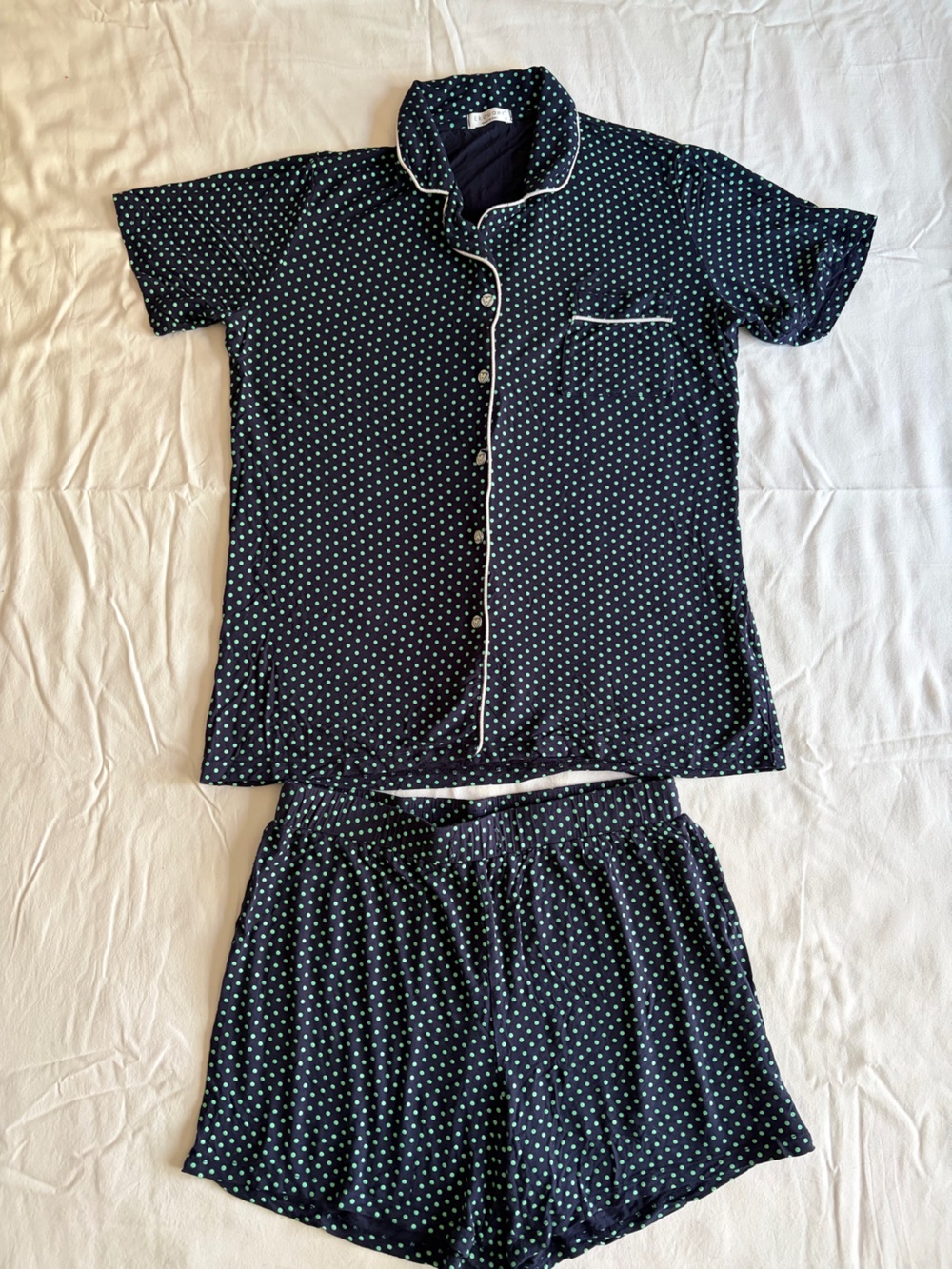Women’s Navy Polka Dot Short Pajama Set with Mint Accents